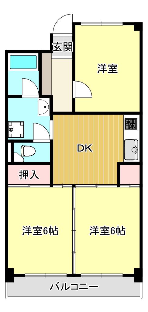 シャトー箕面(3DK/6階)の間取り写真