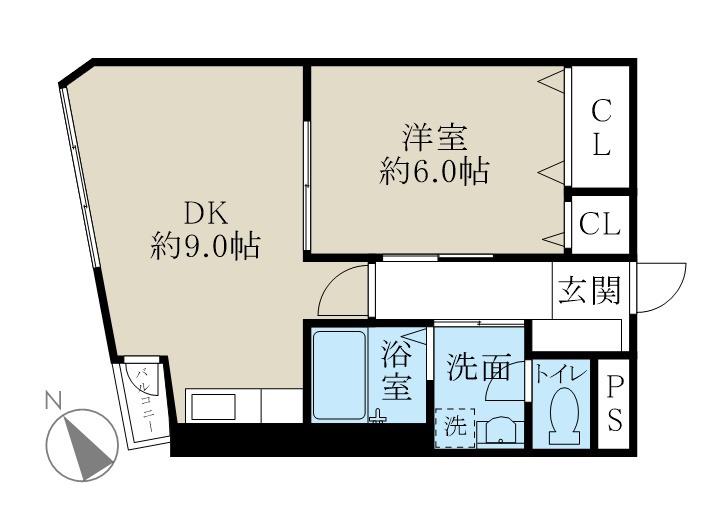 ロイヤル礎(1LDK/9階)の間取り写真