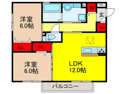 レスペランス A棟(2LDK/1階)の間取り写真