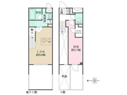 ラペルラ自由が丘2(1LDK/1階)の間取り写真