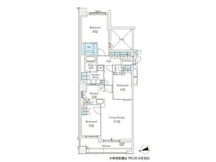 パークシュロス芦屋(3LDK/3階)の間取り写真