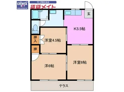 グリーンコーポ小林C(3DK/2階)の間取り写真