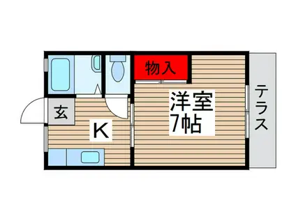 サンシティ梅郷(1K/1階)の間取り写真