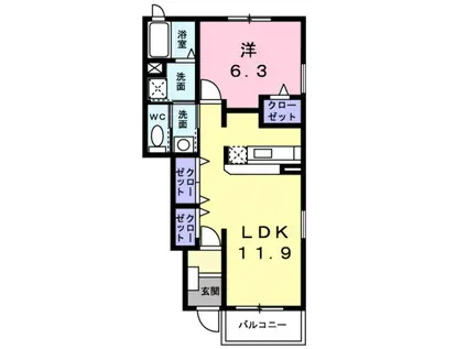 ドゥー・ビエント弐番館(1LDK/1階)の間取り写真