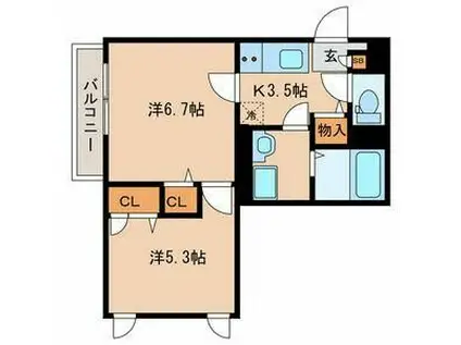 ウッドレイク(2K/2階)の間取り写真