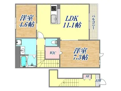 西宮市甲子園町アパート工事(2LDK/1階)の間取り写真