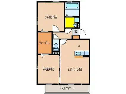 ヴェルドミュールM.I.E B棟(2LDK/1階)の間取り写真