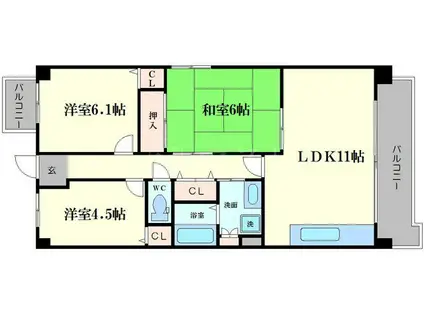 グラマシー立売堀(3LDK/3階)の間取り写真
