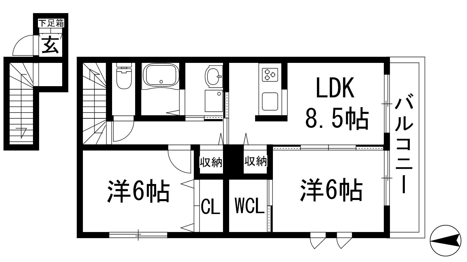 ダンデライオン門戸1(2LDK/2階)の間取り写真