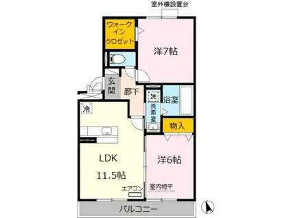 ファミリーメイト矢田A棟(2LDK/3階)の間取り写真