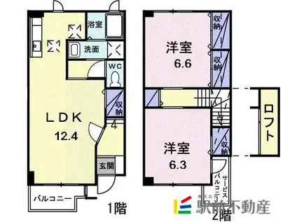 ソレアードI(2LDK/1階)の間取り写真