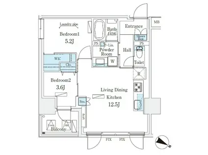 URBAN BREEZE 恵比寿(2LDK/12階)の間取り写真