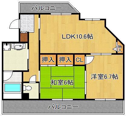 プレアール若園(2LDK/2階)の間取り写真