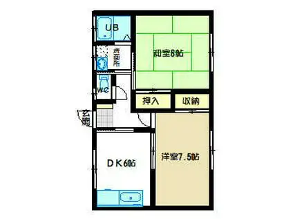 サンライズ・ヴィレッヂII(2DK/1階)の間取り写真