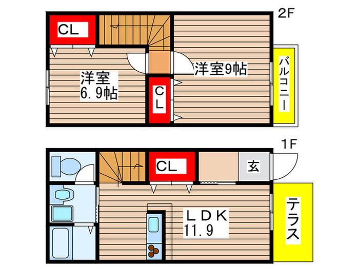 カーサグランデ池場(2LDK/1階)の間取り写真