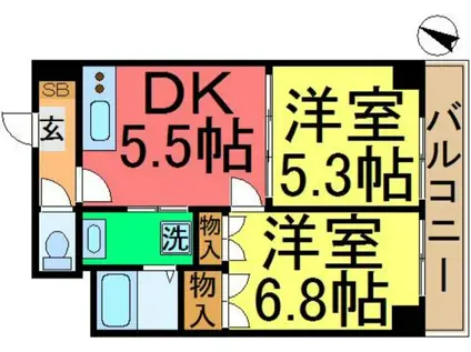 エマーレ新小岩(2DK/6階)の間取り写真