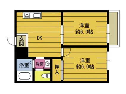 ラ プランタン関の江(2DK/1階)の間取り写真