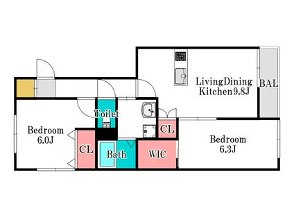 TS-NINEビル(2LDK/3階)の間取り写真