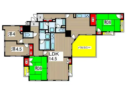 ビュータワーズ向陽台3号棟(4LDK/1階)の間取り写真