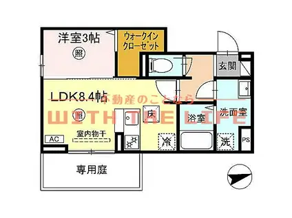 フリーデンやりた(1LDK/1階)の間取り写真