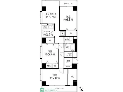 グリーンパーク横須賀中央(3DK/4階)の間取り写真