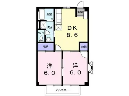 ＪＲ鹿児島本線 新八代駅 バス乗車時間：11分 最寄りバス停で下車 徒歩7分 2階建 築32年(2DK/1階)の間取り写真