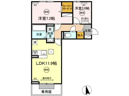 ユーフォリア C棟(2LDK/1階)の間取り写真