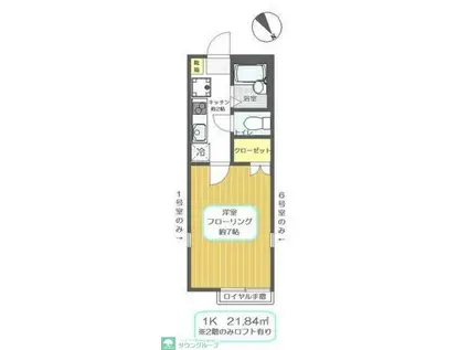 シャイングリーンB(1K/1階)の間取り写真