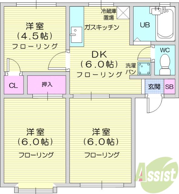 エスボアCITY2(3DK/1階)の間取り写真