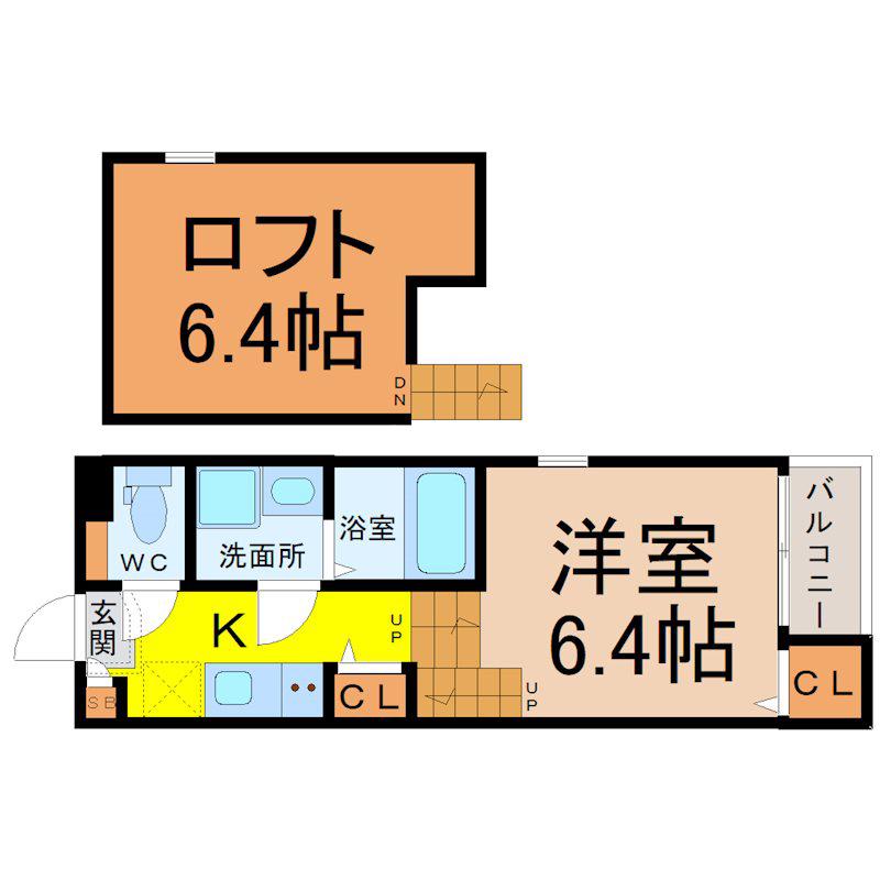 トレノハウス(1SK/2階)の間取り写真