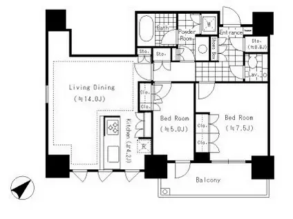 パークコート六本木ヒルトップ(2LDK/5階)の間取り写真