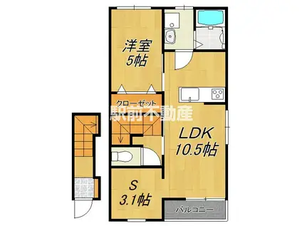 エスカレント上峰II(1SLDK/2階)の間取り写真