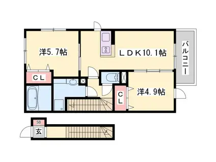 リヴェール フォスター(2LDK/2階)の間取り写真
