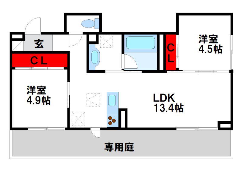 D-ROOM伊賀駅東(2LDK/1階)の間取り写真