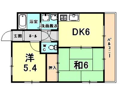 ロイヤルハイツ武庫之荘(2DK/2階)の間取り写真