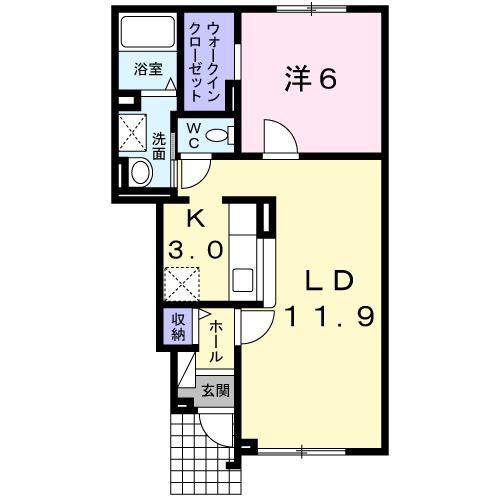グリーンレイク(1LDK/1階)の間取り写真