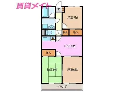 レジデンス優珈里(3DK/2階)の間取り写真