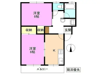 フラット三輪 A棟(2K/2階)の間取り写真