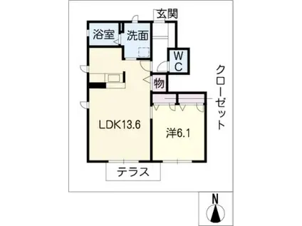 オランジュ太子 イースト(1LDK/1階)の間取り写真