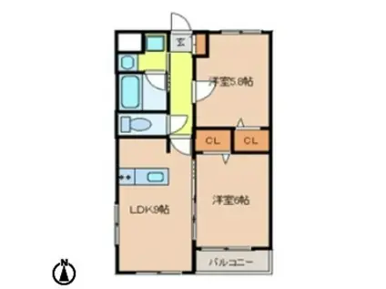 アンヴィラージュI(2LDK/3階)の間取り写真