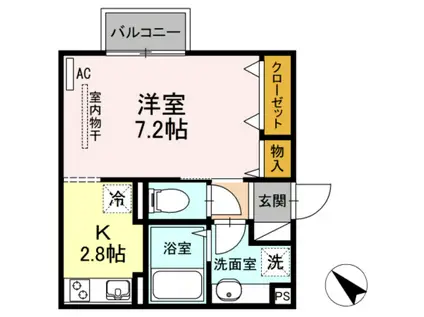 アルシオン八木山(1K/2階)の間取り写真