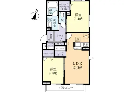 アンビハウス二の宮(2LDK/1階)の間取り写真