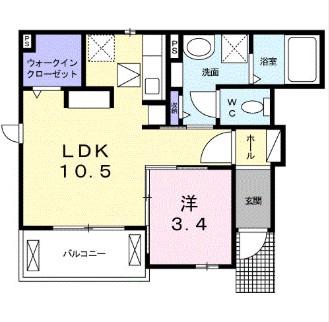 ディアーテA(1LDK/2階)の間取り写真