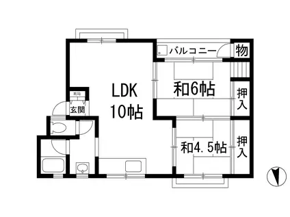 旭ヶ丘コーポ(2LDK/2階)の間取り写真