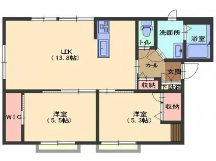 サンシャイン城内 A棟(2LDK/1階)の間取り写真