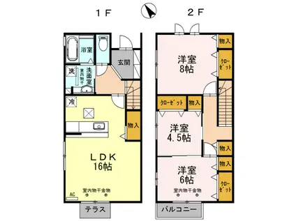 フロル・ジェーノ B棟 V(3LDK/1階)の間取り写真