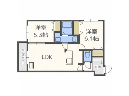 SABANJOULE(2LDK/2階)の間取り写真