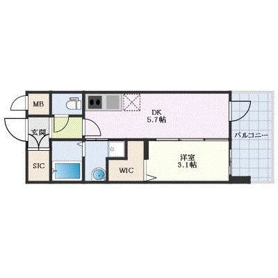 エステムコート大阪プリューム(1DK/9階)の間取り写真