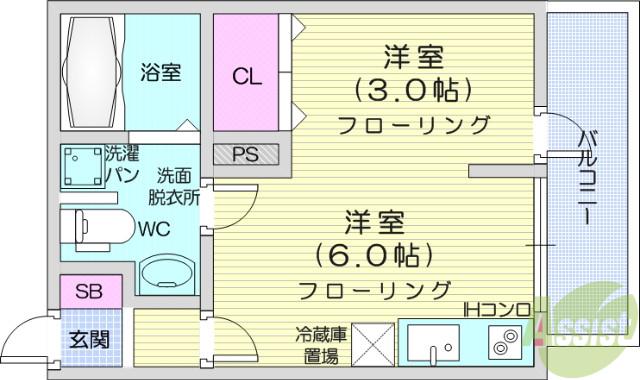 メリディアン国見壱番館(ワンルーム/1階)の間取り写真