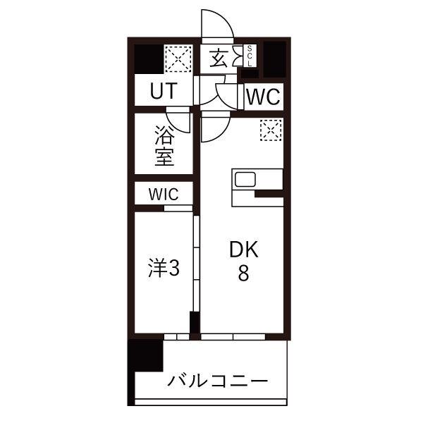 エスリードレジデンス玉造ザ・イースト(1LDK/9階)の間取り写真